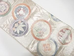 ヱ霞に丸紋・蝶模様織り出し　袋帯